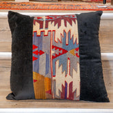 Medium contemporary classic Turkish kilim & velvet cushion - 309092-F