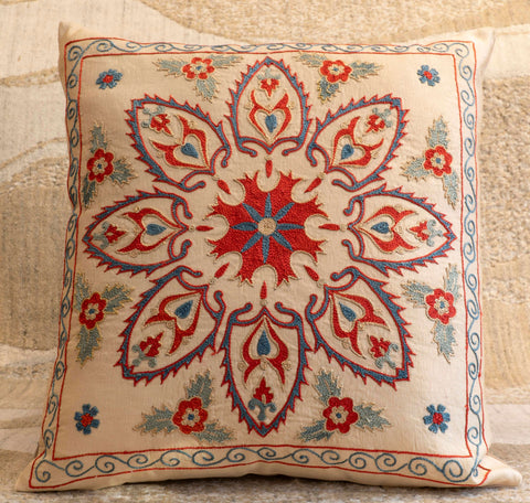 Handmade Uzbek Suzani Silk Cushion - 307746AF