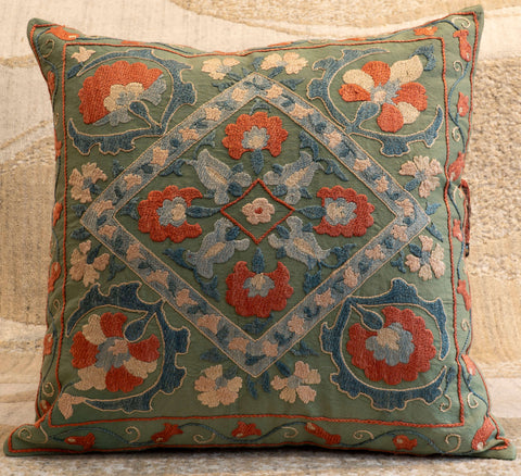 Handmade Uzbek Suzani Silk Cushion - 307746AQ