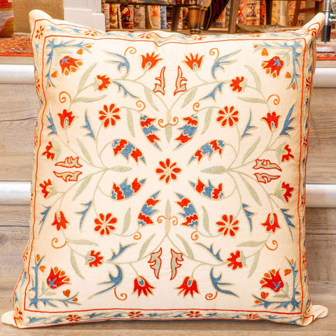 Handmade Uzbek Suzani Silk Cushion - 307746-BW