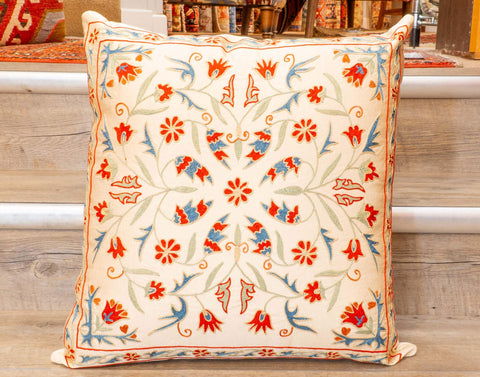Handmade Uzbek Suzani Silk Cushion - 307746-BW