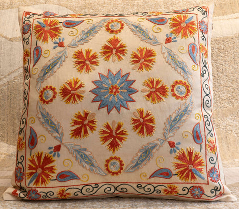 Handmade Uzbek Suzani Silk Cushion - 307746AZ