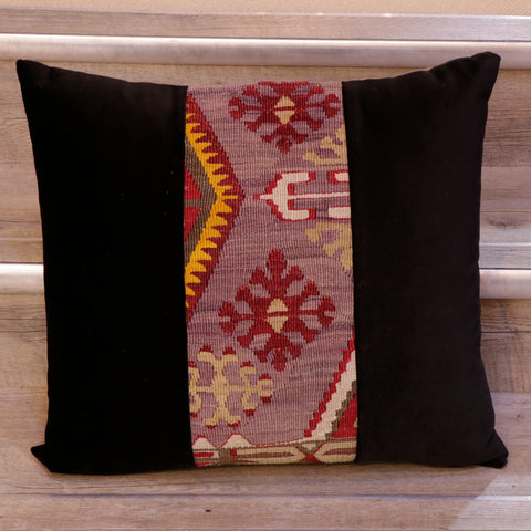 Medium contemporary classic Turkish kilim & velvet cushion - 309093