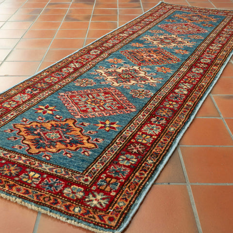 Handmade fine Afghan Kazak short runner - 309249