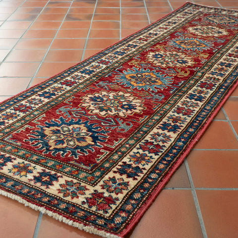 Handmade fine Afghan Kazak short runner - 309251