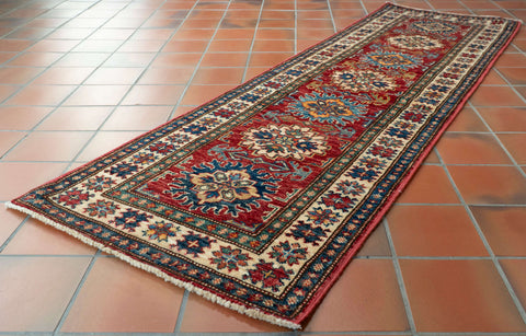 Handmade fine Afghan Kazak short runner - 309251