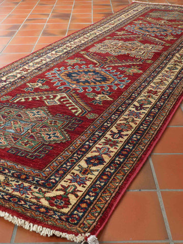 Handmade Afghan Kazak short runner - 309449