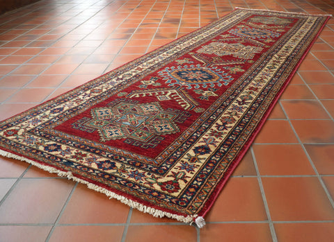 Handmade Afghan Kazak short runner - 309449