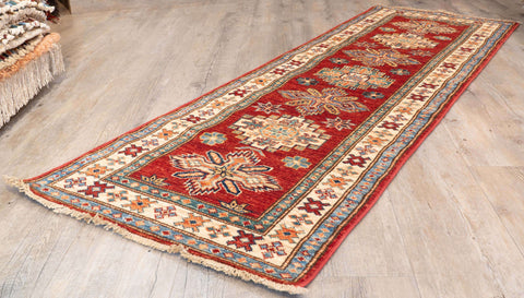 Handmade fine Afghan Kazak short runner - 309454