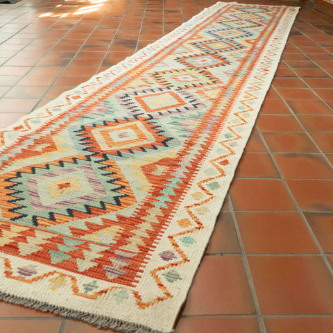 Handmade Afghan Kilim extra long runner - 309725