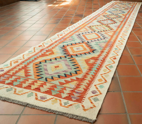 Handmade Afghan Kilim extra long runner - 309725