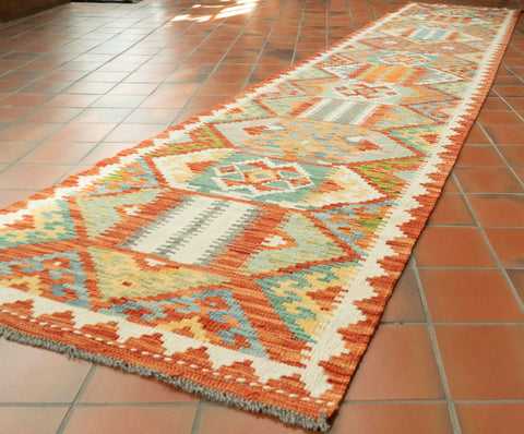 Handmade Afghan Kilim extra long runner - 309729