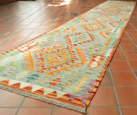 Handmade Afghan Kilim extra long runner - 309730