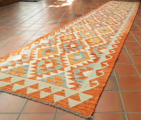 Handmade Afghan Kilim extra long runner - 309731
