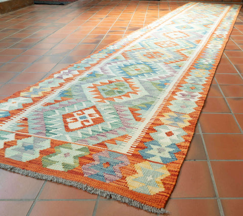 Handmade Afghan Kilim extra long runner - 309733