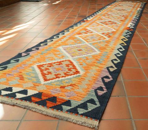 Handmade Afghan Kilim extra long runner - 309734