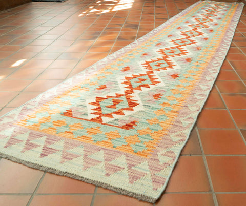 Handmade extra long Afghan Kilim runner - 309736