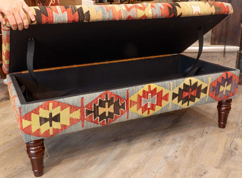 Turkish Kilim covered ottoman - 309828B