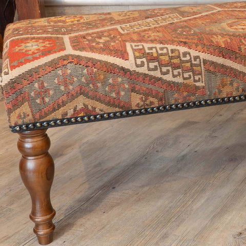 Turkish kilim covered bench stool - 309829b