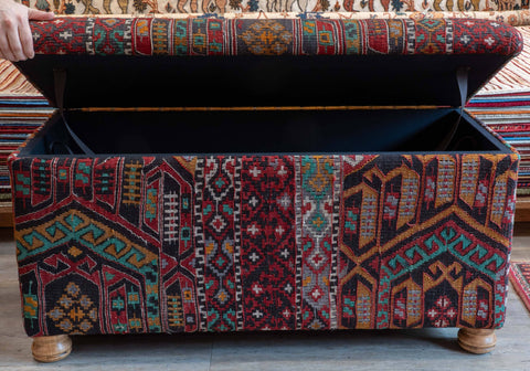 Antique Kilim covered blanket chest - 310393-B